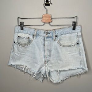 Levi's Light Wash Front Button Up Distressed Jean Shorts